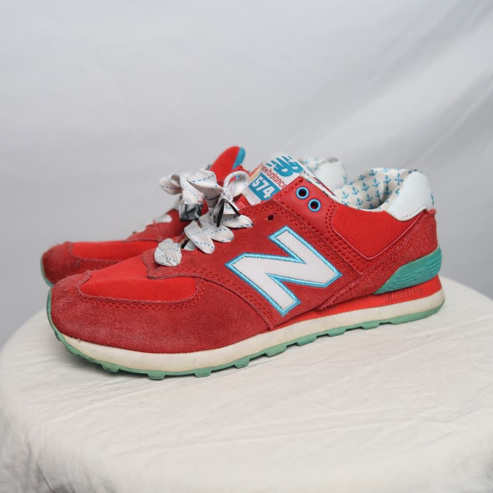 New Balance 574 retro red and turquoise blue lace up sneakers Women’s 5.5